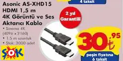 ASONİC AS-XHD15 HDMI 1,5 M 4K GÖRÜNTÜ VE SES AKTARICI KABLO